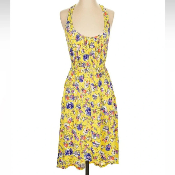 Anthropologie Weston Wear Laguna Racerback High Low Dress Yellow Floral Size S - Picture 3 of 7